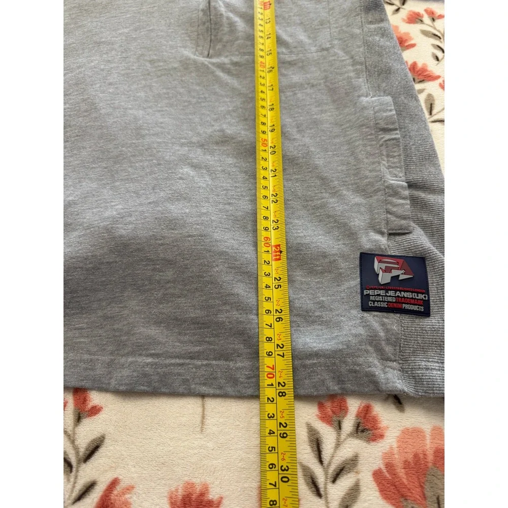 Pepe Jeans London Mens Large Gray Quarter Zip Pullover Stripe Sleeve Sweatshirt